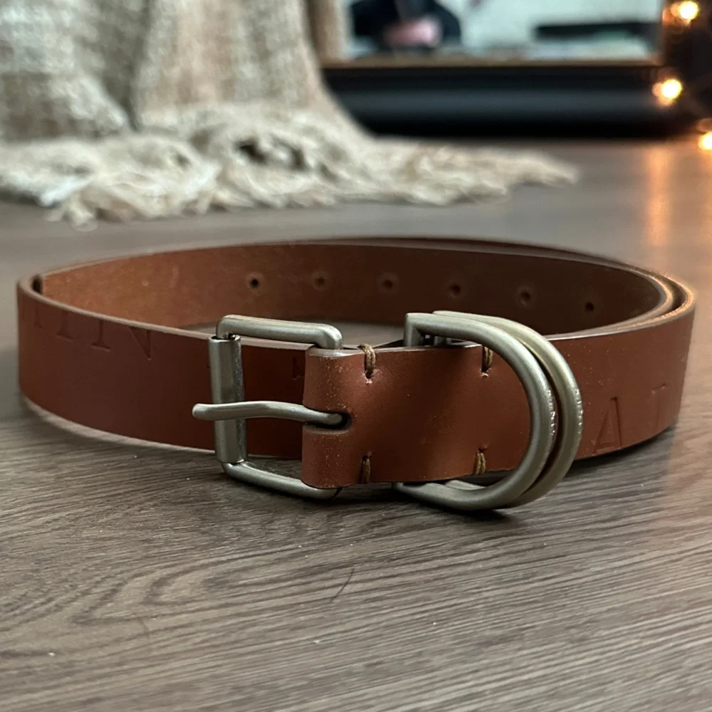 AllSaints Brown Leather Belt with Matte Silver Hardware